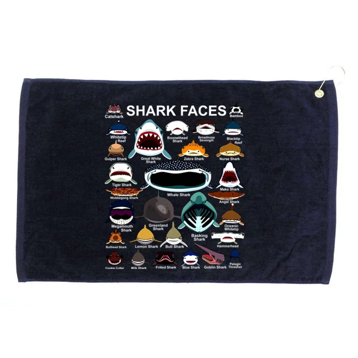 Shark Faces Of All Kinds Grommeted Golf Towel