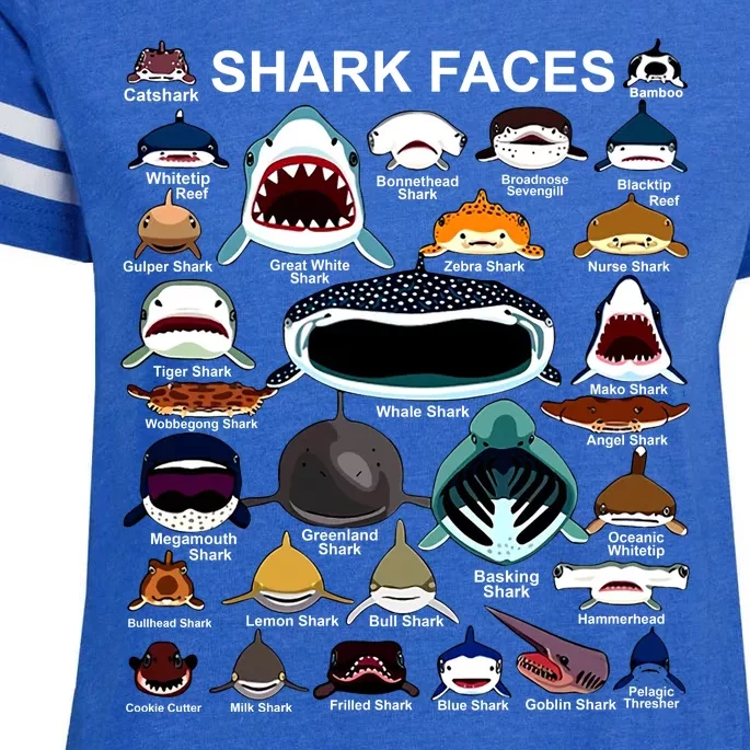 Shark Faces Of All Kinds Enza Ladies Jersey Football T-Shirt