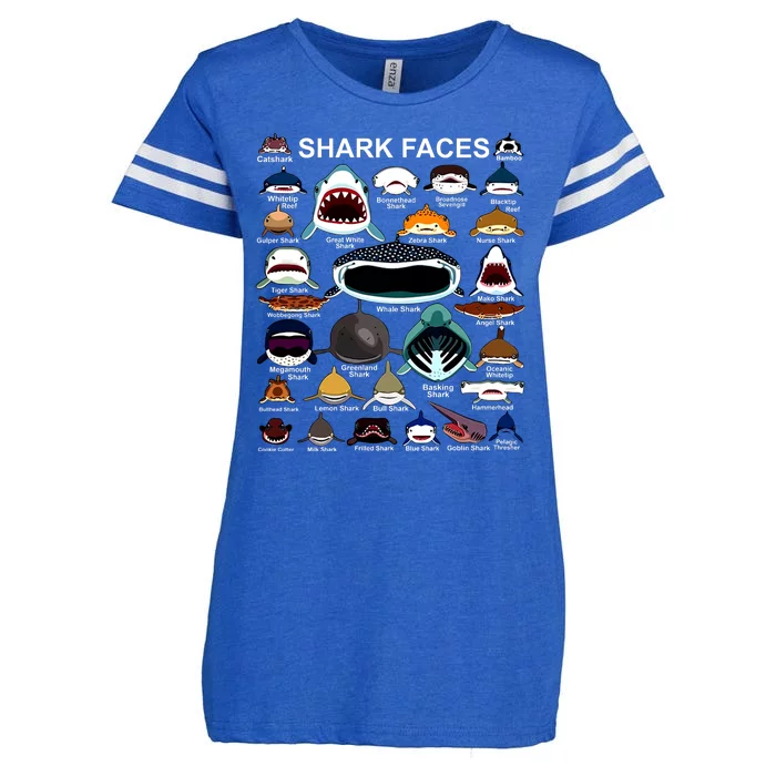 Shark Faces Of All Kinds Enza Ladies Jersey Football T-Shirt