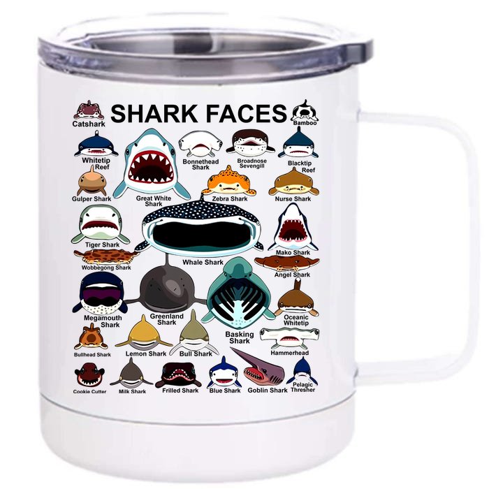 Shark Faces Of All Kinds Front & Back 12oz Stainless Steel Tumbler Cup