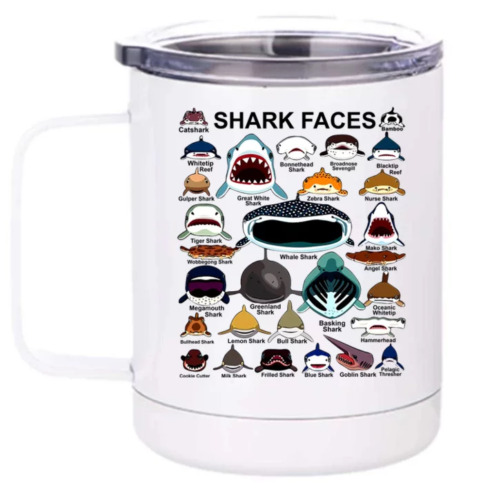 Shark Faces Of All Kinds Front & Back 12oz Stainless Steel Tumbler Cup