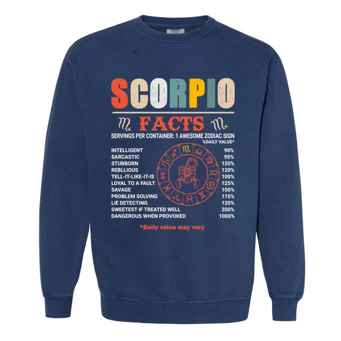 Scorpio Facts October November Birthday Zodiac Sign Gift Garment-Dyed Sweatshirt