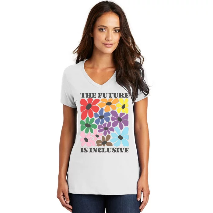 Subtle Floral Pride The Future Is Inclusive Women's V-Neck T-Shirt