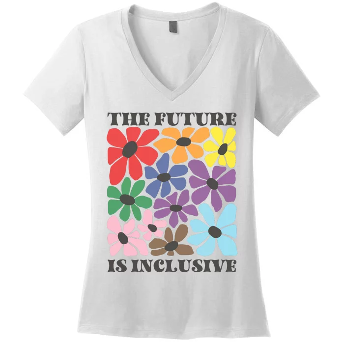 Subtle Floral Pride The Future Is Inclusive Women's V-Neck T-Shirt