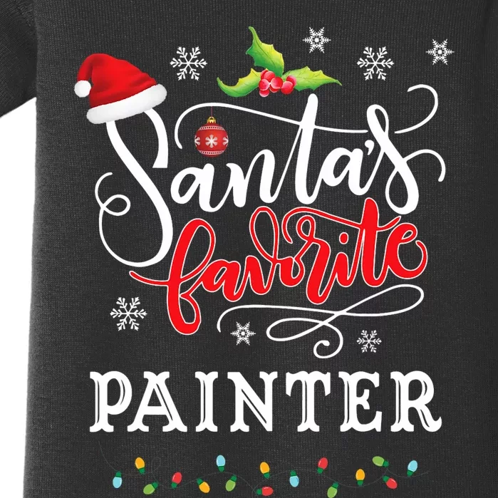 SantaS Favorite Painter Santa Hat Christmas Light Baby Bodysuit