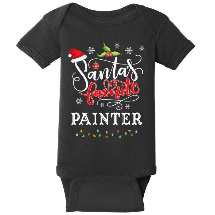 SantaS Favorite Painter Santa Hat Christmas Light Baby Bodysuit