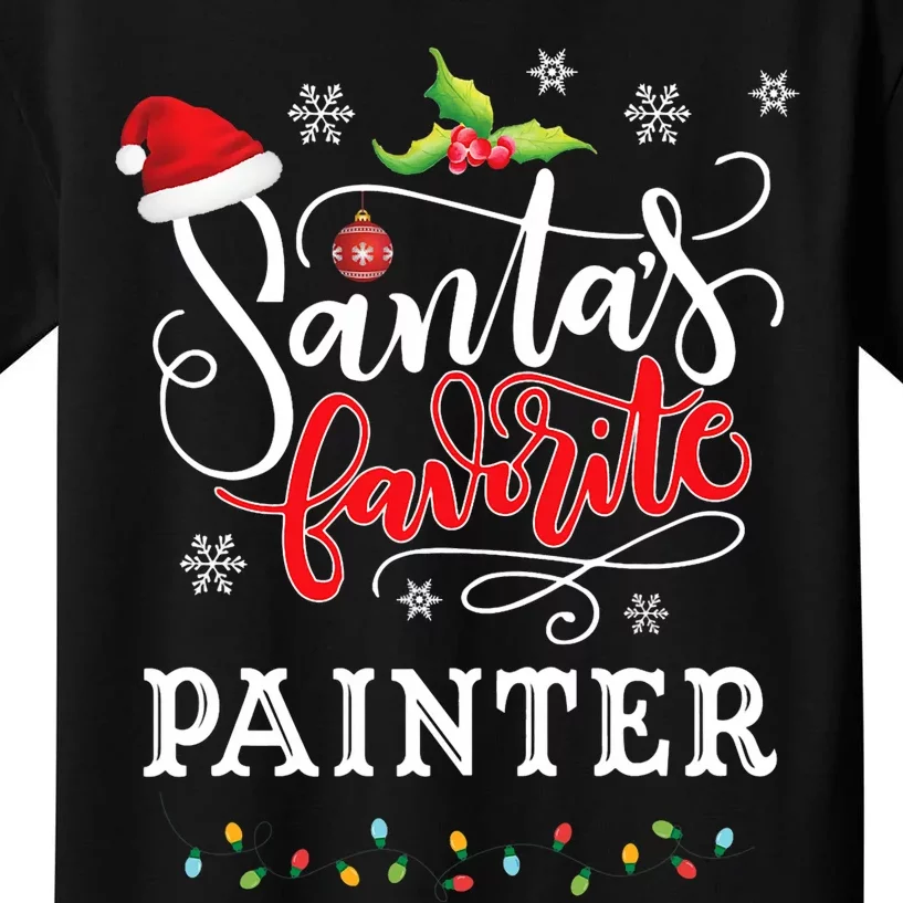 SantaS Favorite Painter Santa Hat Christmas Light Kids T-Shirt