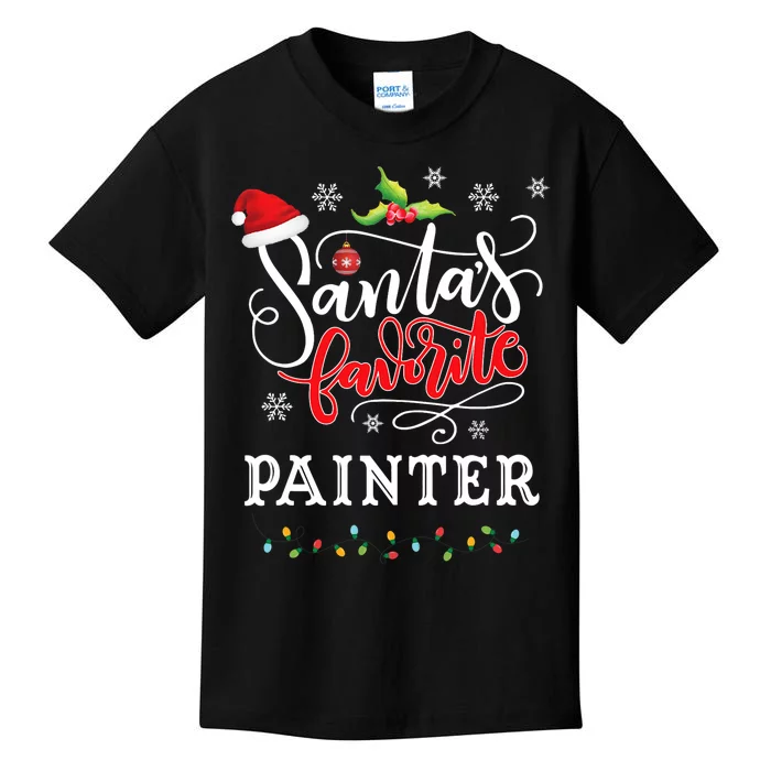 SantaS Favorite Painter Santa Hat Christmas Light Kids T-Shirt