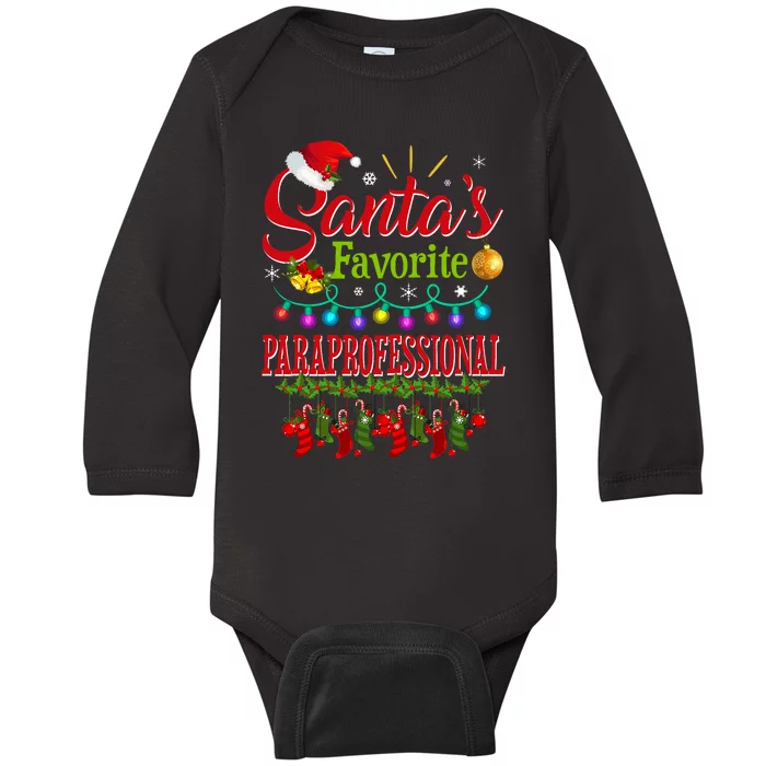 SantaS Favorite Paraprofessional Christmas Santa Hat Light Baby Long Sleeve Bodysuit