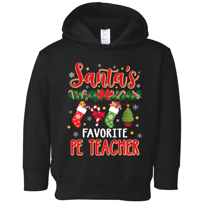 SantaS Favorite Pe Teacher Santa Hat Xmas Toddler Hoodie