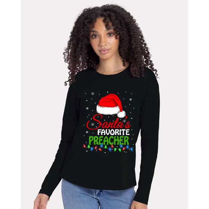 SantaS Favorite Preacher Santa Hat Lights. Funny Christmas Womens Cotton Relaxed Long Sleeve T-Shirt