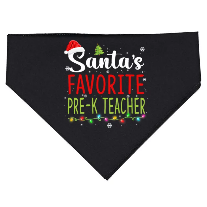 SantaS Favorite Prek Teacher Christmas Santa Hat Lights USA-Made Doggie Bandana