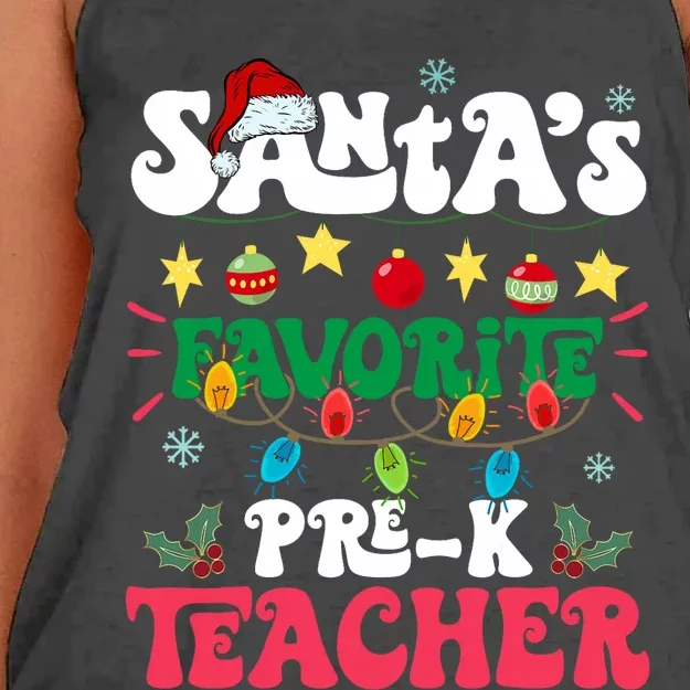 SantaS Favorite Prek Teacher Santa Hat Light Christmas Women's Knotted Racerback Tank