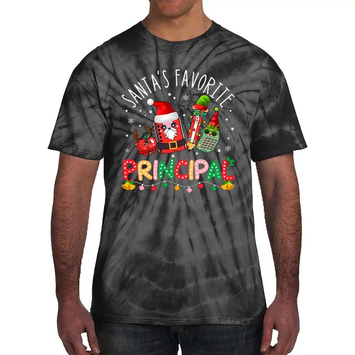 SantaS Favorite Principal Christmas Santa Hat Matching Tie-Dye T-Shirt