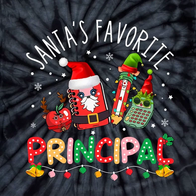 SantaS Favorite Principal Christmas Santa Hat Matching Tie-Dye T-Shirt