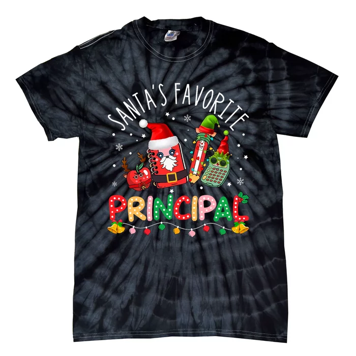 SantaS Favorite Principal Christmas Santa Hat Matching Tie-Dye T-Shirt