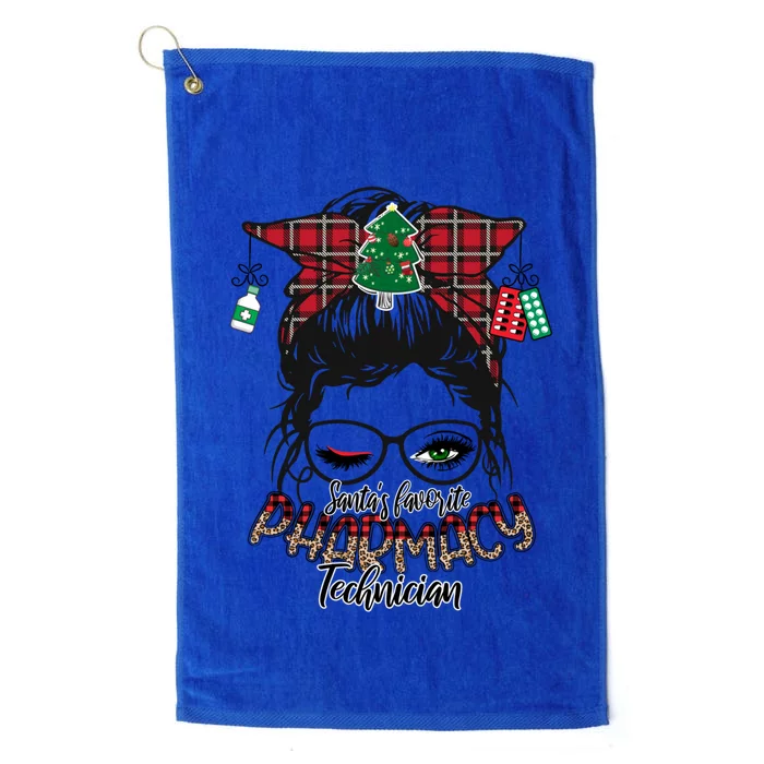 SantaS Favorite Pharmacy Technician Messy Bun Christmas Gift Platinum Collection Golf Towel