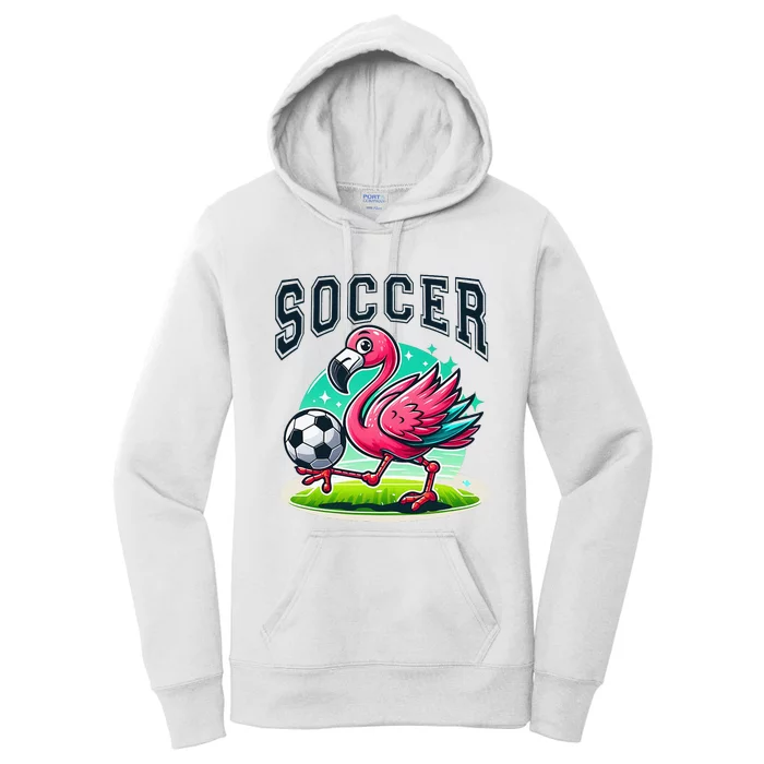 Soccer Flamingo Playing Soccer Women's Pullover Hoodie