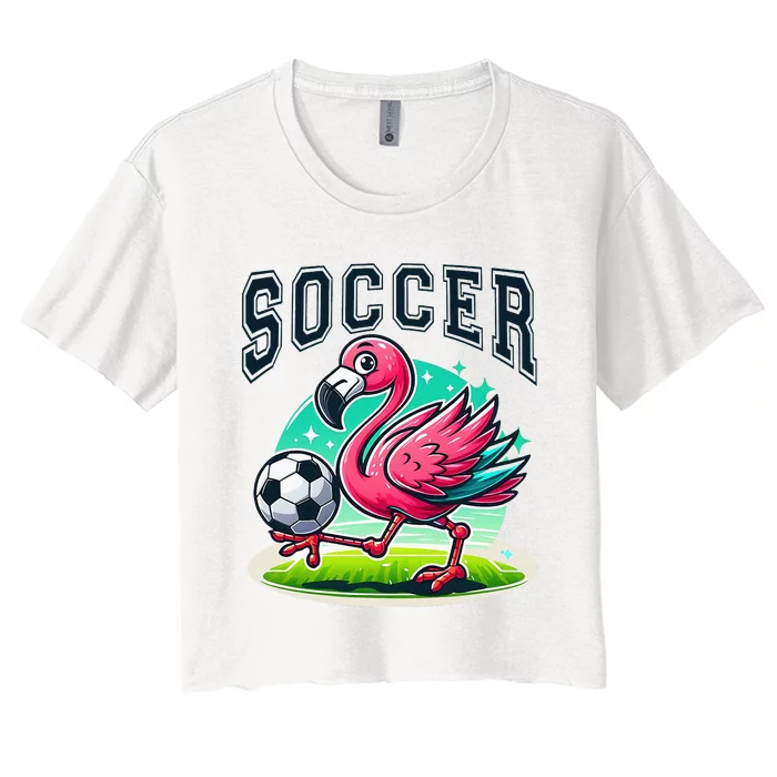 Soccer Flamingo Playing Soccer Women's Crop Top Tee