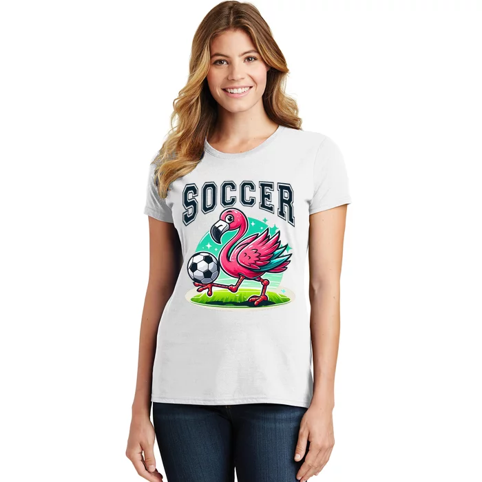 Soccer Flamingo Playing Soccer Women's T-Shirt