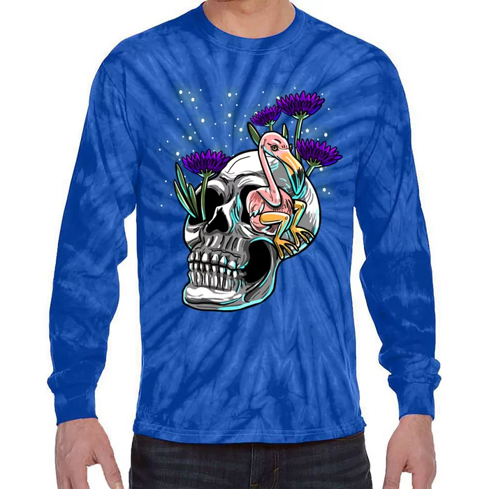 Skull Flamingo Purple Daisy Rave Techno Music Edm Lover Gift Tie-Dye Long Sleeve Shirt