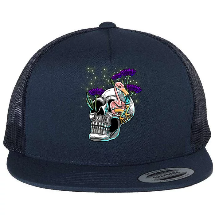 Skull Flamingo Purple Daisy Rave Techno Music Edm Lover Gift Flat Bill Trucker Hat