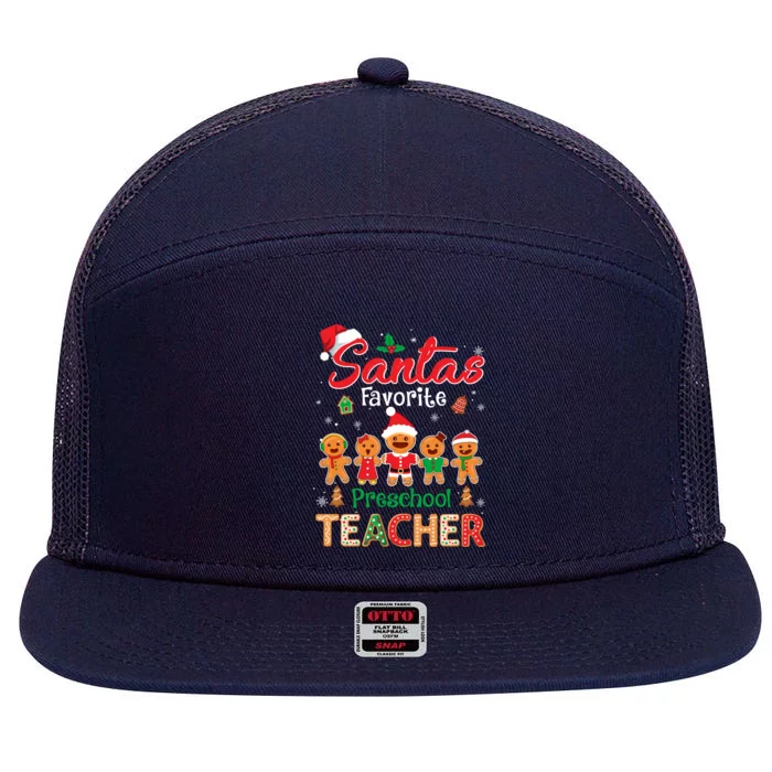 Santa's Favorite Preschool Teacher Cookie Xmas Hat Christmas Meaningful Gift 7 Panel Mesh Trucker Snapback Hat