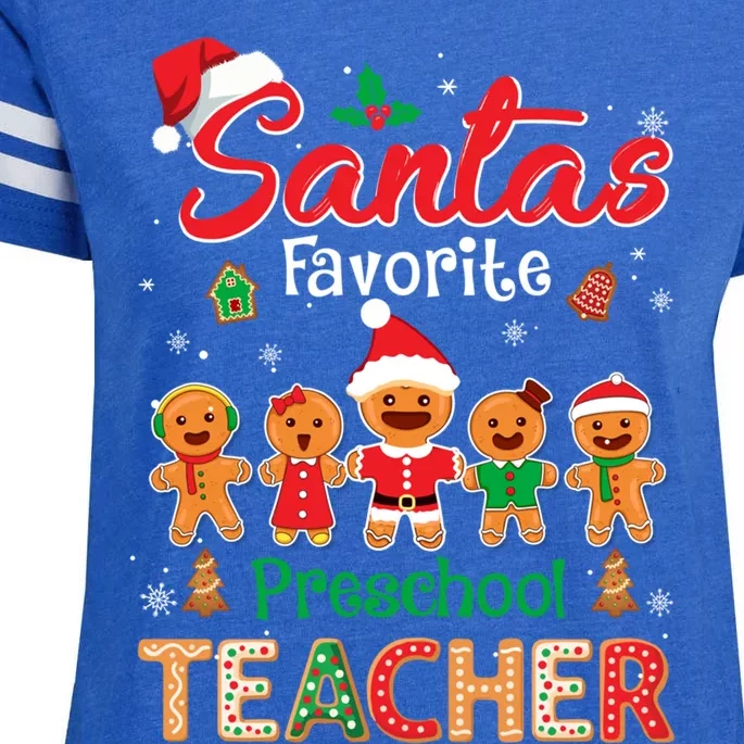 Santa's Favorite Preschool Teacher Cookie Xmas Hat Christmas Meaningful Gift Enza Ladies Jersey Football T-Shirt