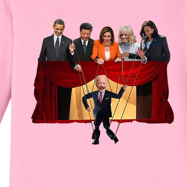 Socialdudtees Funny President Biden As A Puppet Funny Baby Long Sleeve Bodysuit