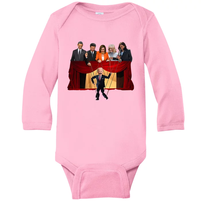 Socialdudtees Funny President Biden As A Puppet Funny Baby Long Sleeve Bodysuit