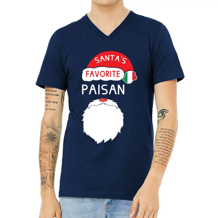 SantaS Favorite Paisan Funny Italian Christmas V-Neck T-Shirt