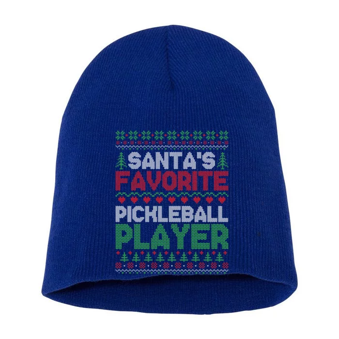 SantaS Favorite Pickleball Player Ugly Christmas Sweater Gift Short Acrylic Beanie