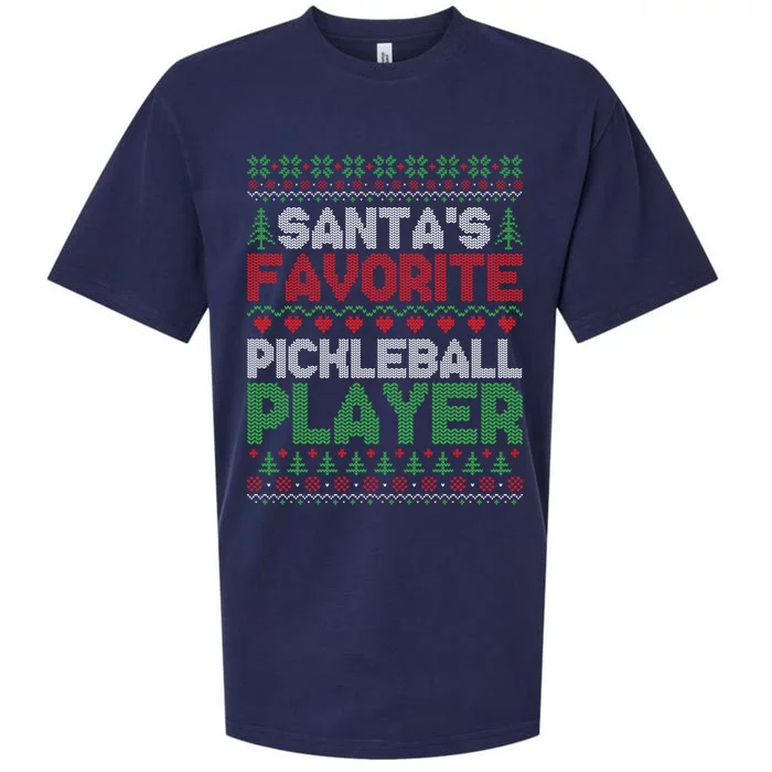 SantaS Favorite Pickleball Player Ugly Christmas Sweater Gift Sueded Cloud Jersey T-Shirt