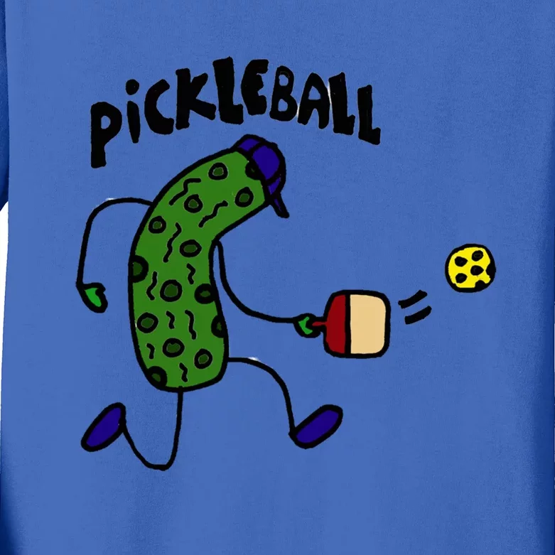 Smileteestank Funny Pickle Playing Pickleball Cartoon Cool Gift Kids Long Sleeve Shirt