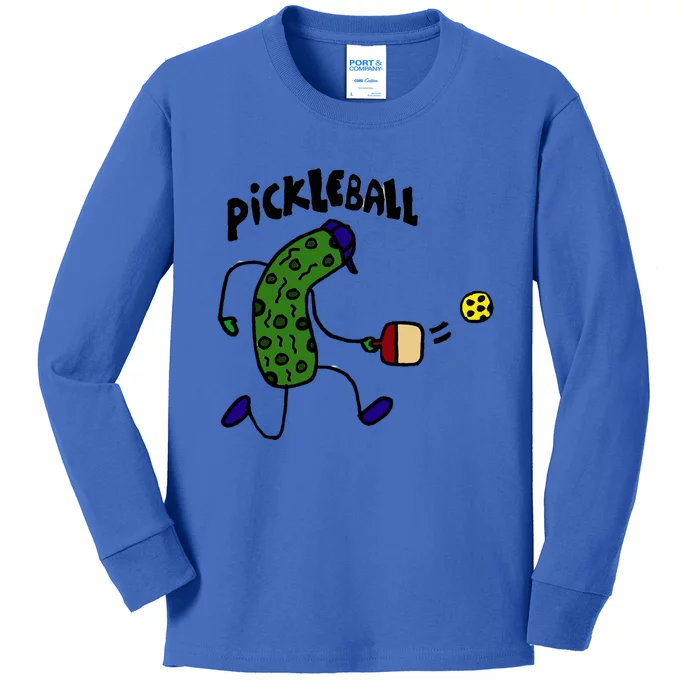 Smileteestank Funny Pickle Playing Pickleball Cartoon Cool Gift Kids Long Sleeve Shirt