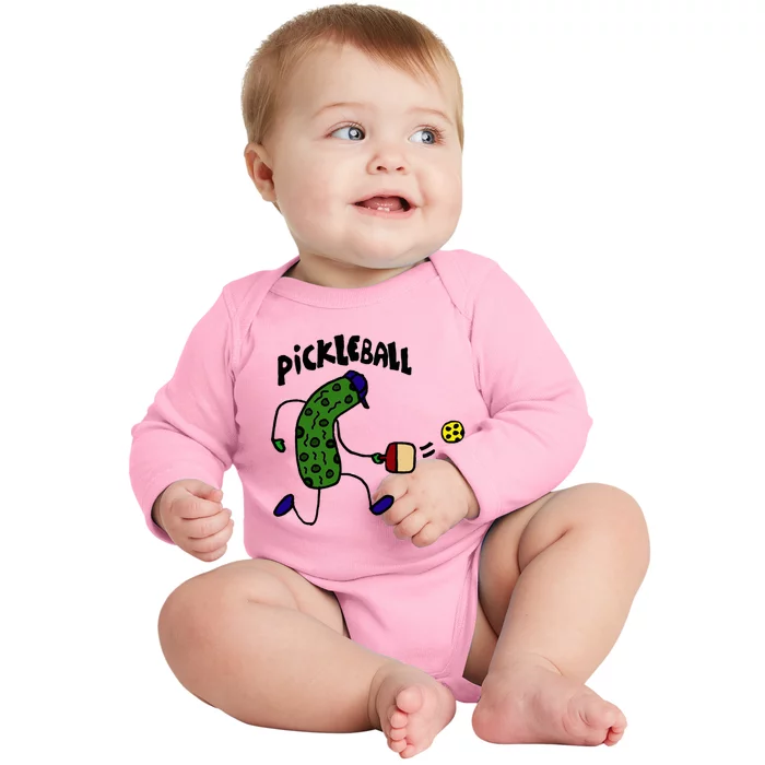 Smileteestank Funny Pickle Playing Pickleball Cartoon Cool Gift Baby Long Sleeve Bodysuit