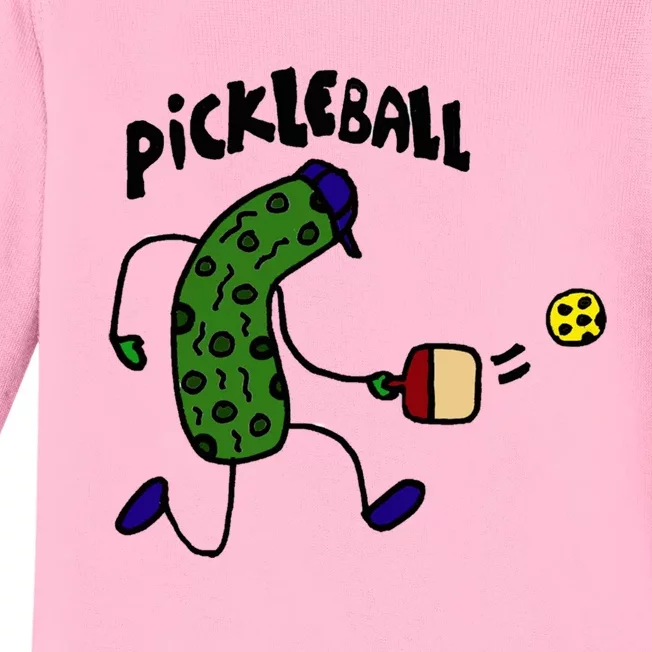 Smileteestank Funny Pickle Playing Pickleball Cartoon Cool Gift Baby Long Sleeve Bodysuit