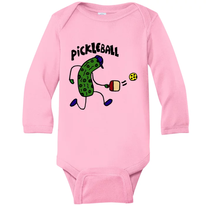 Smileteestank Funny Pickle Playing Pickleball Cartoon Cool Gift Baby Long Sleeve Bodysuit