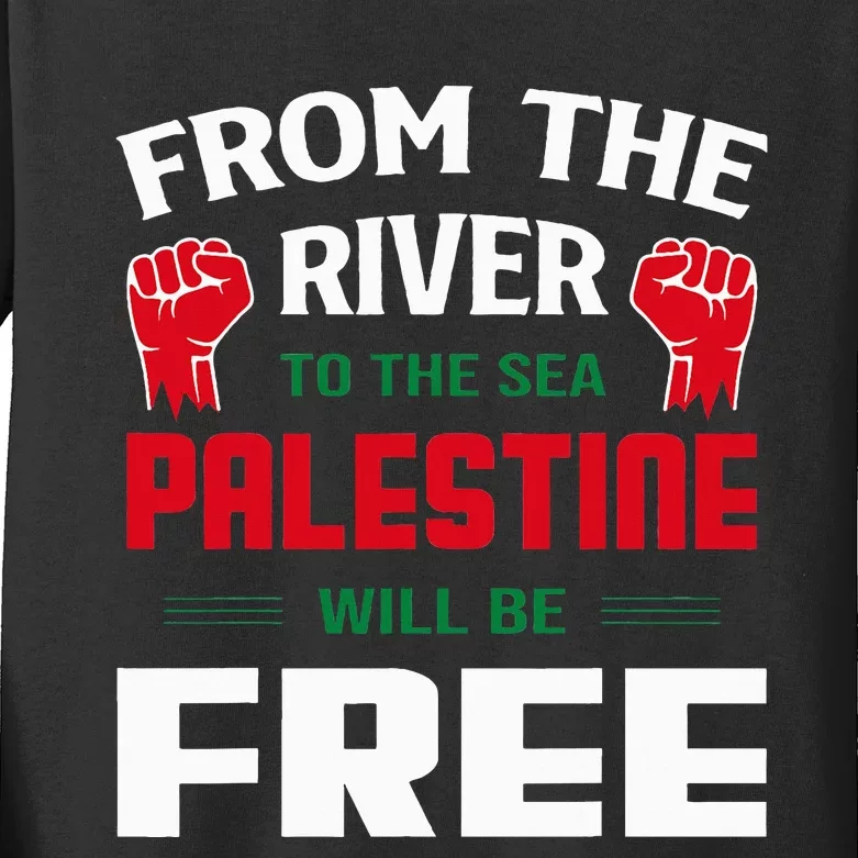 Solidarity for Palestine Arabic Keffiyeh Support Kids Long Sleeve Shirt