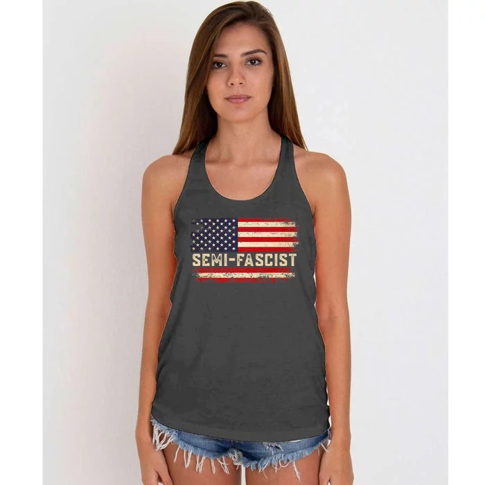 Semi Fascist Funny Political Humor Biden Quotes Women's Knotted Racerback Tank