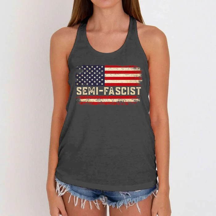 Semi Fascist Funny Political Humor Biden Quotes Women's Knotted Racerback Tank