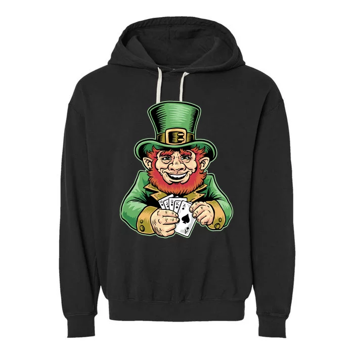 Straight Flush Poker Leprechaun Garment-Dyed Fleece Hoodie