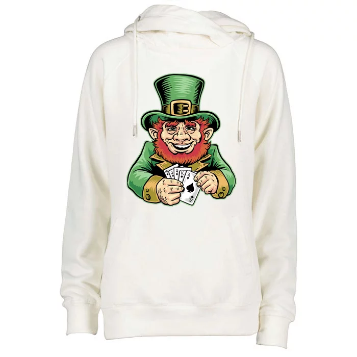 Straight Flush Poker Leprechaun Womens Funnel Neck Pullover Hood