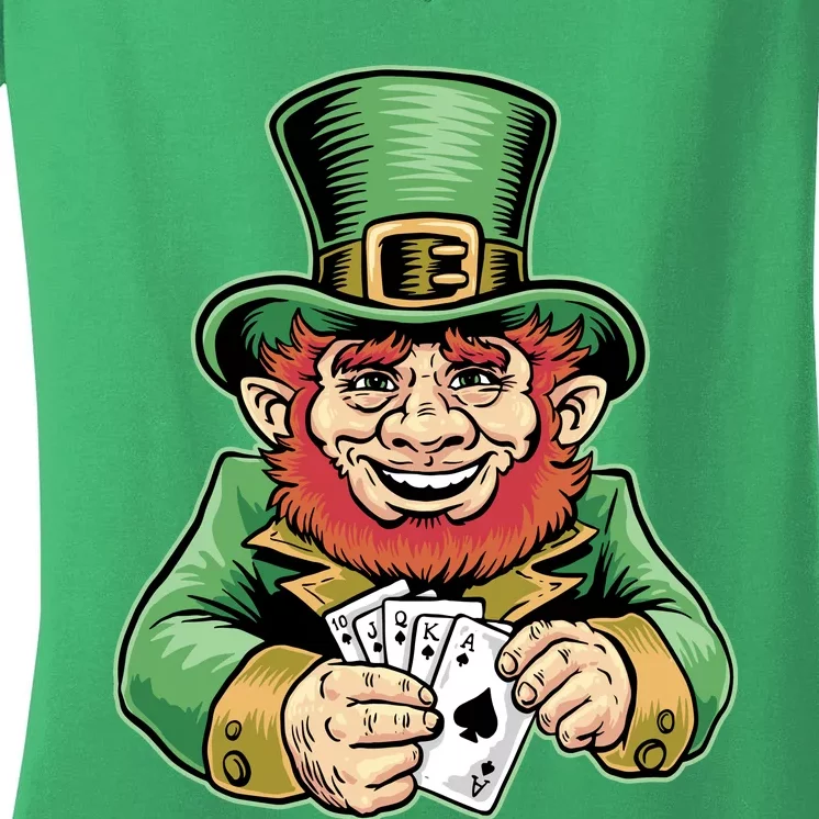 Straight Flush Poker Leprechaun Women's V-Neck T-Shirt