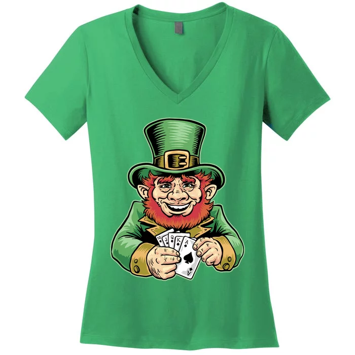 Straight Flush Poker Leprechaun Women's V-Neck T-Shirt