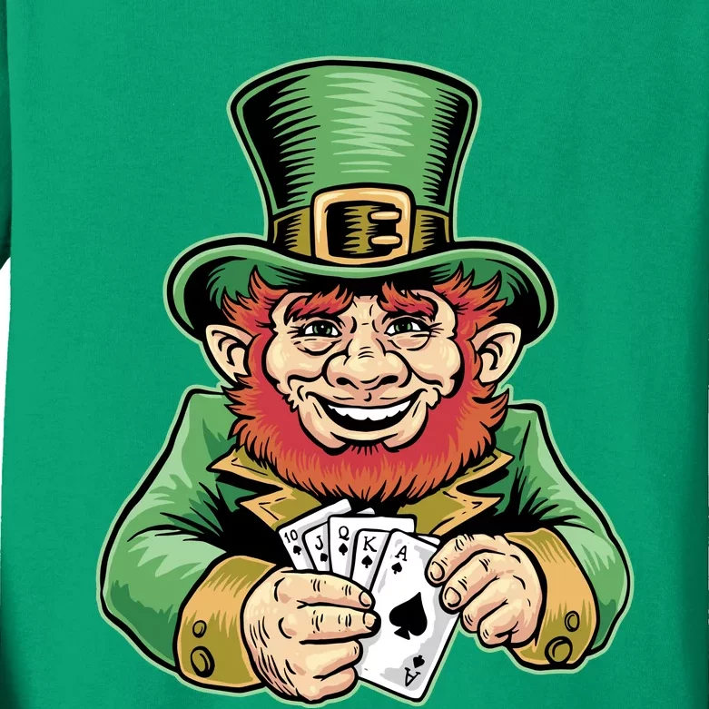 Straight Flush Poker Leprechaun Kids Long Sleeve Shirt