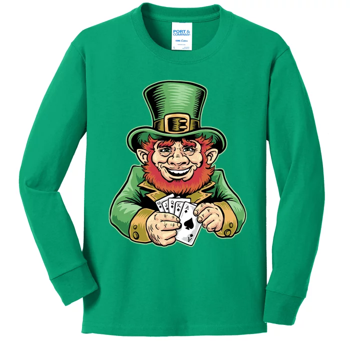 Straight Flush Poker Leprechaun Kids Long Sleeve Shirt