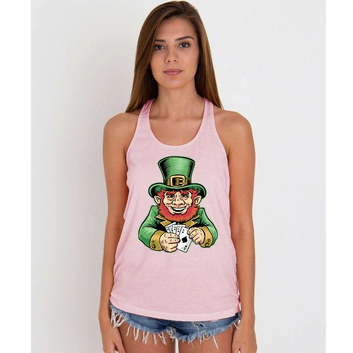 Straight Flush Poker Leprechaun Women's Knotted Racerback Tank