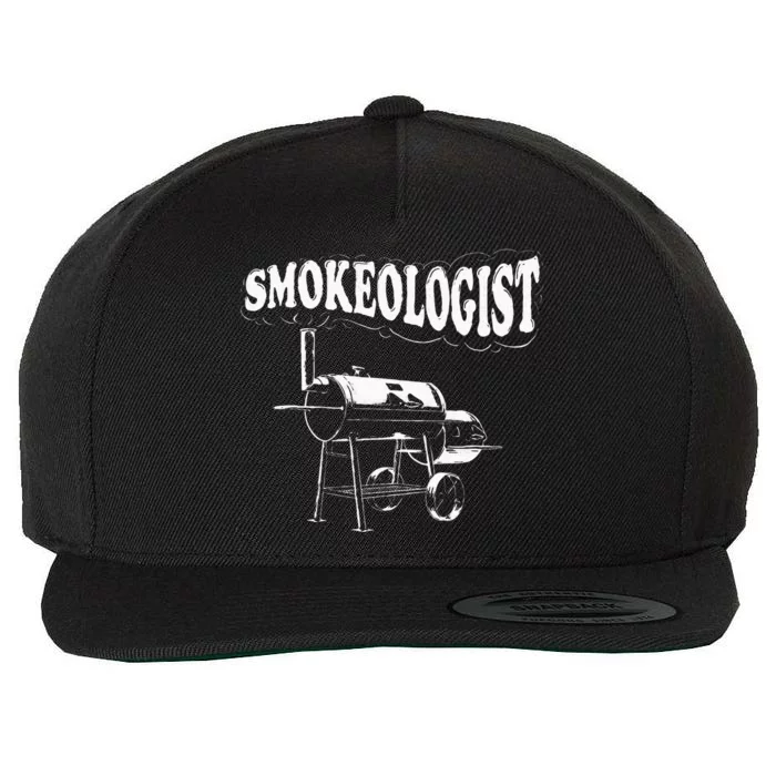 Smokeologist Funny Pitmaster BBQ Smoker Grilling Wool Snapback Cap