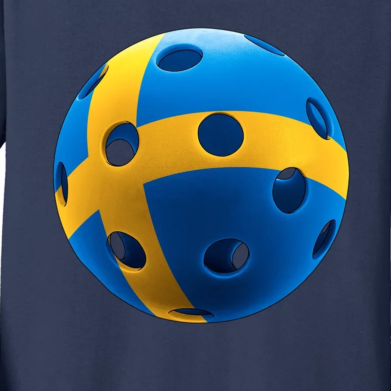 Swedish Flag Pickleball Kids Long Sleeve Shirt